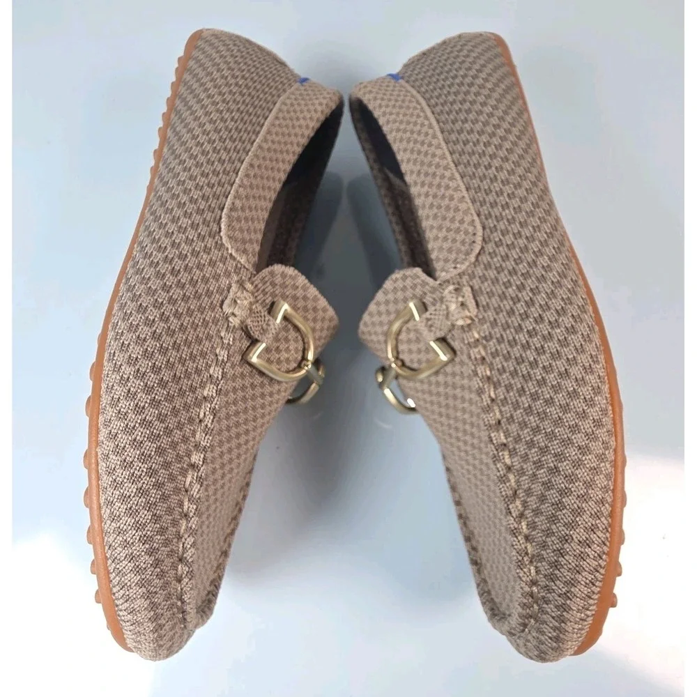 Rothy's The Double Bit Driver Brown Latte MicroCheck Womens Size 7 Flats Loafer